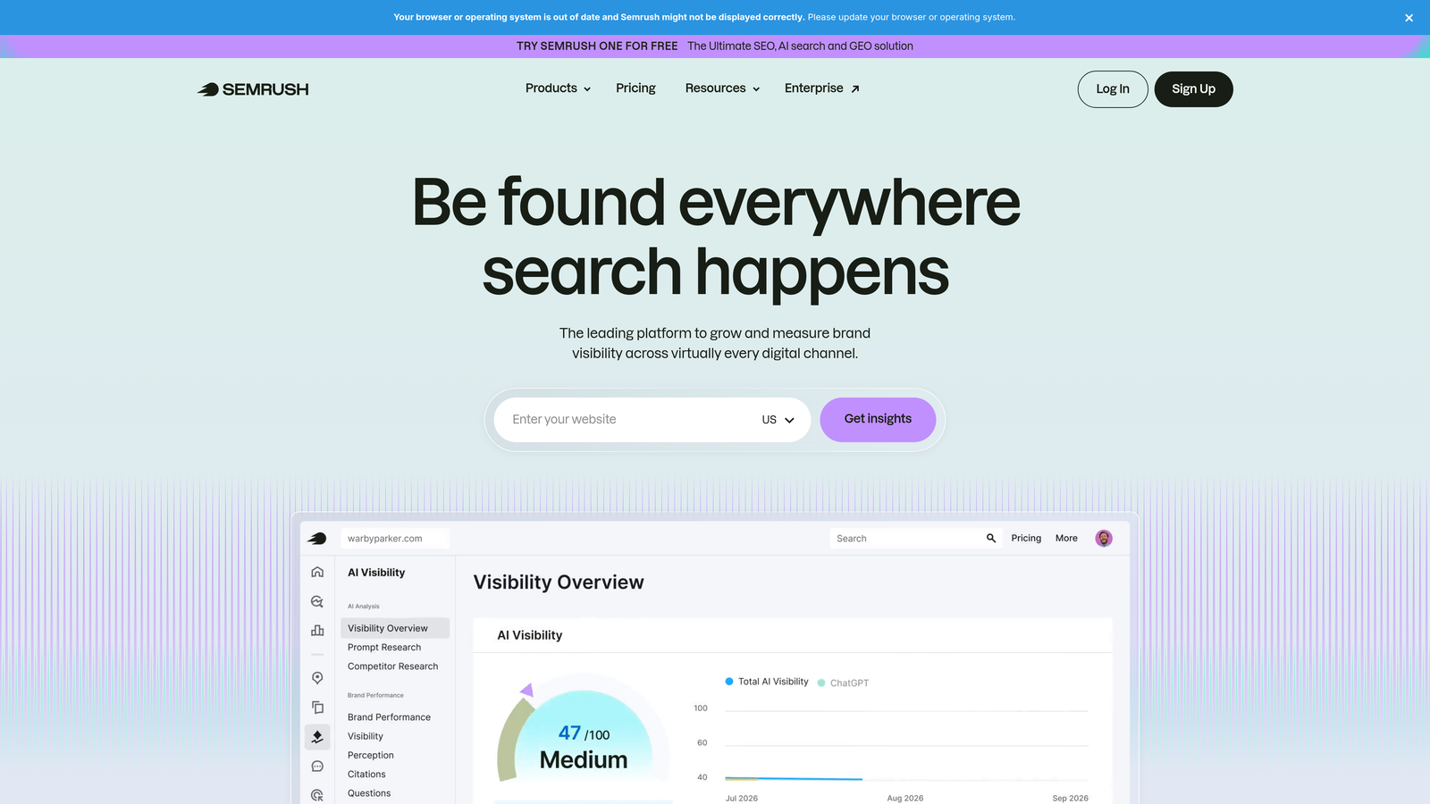 Screenshot of Semrush website