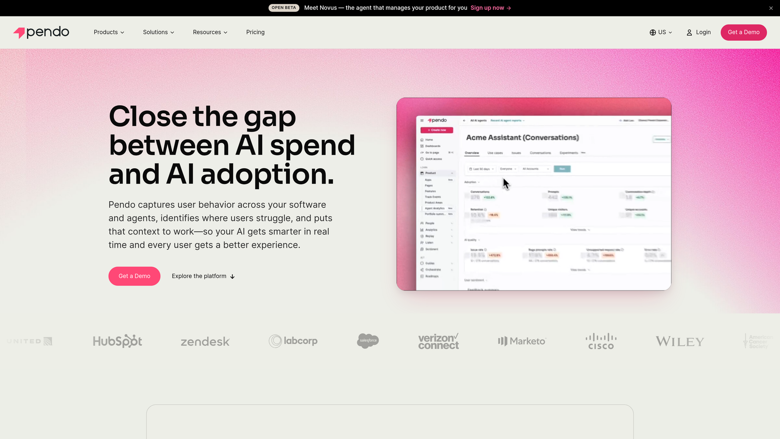 Screenshot of Pendo website